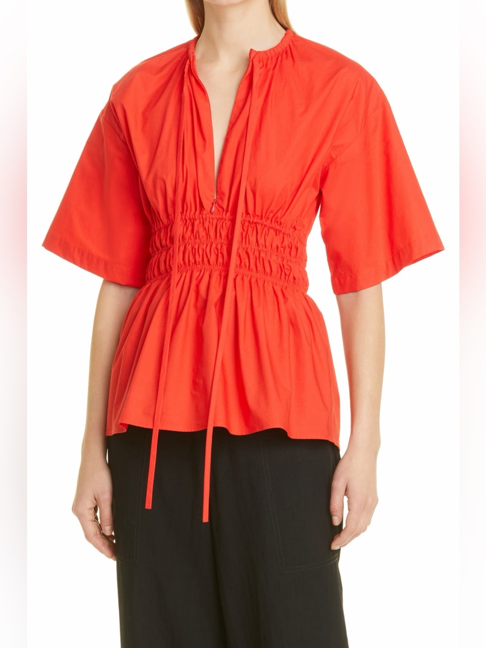 Proenza Schouler White Label Poplin Drawstring Blouse Size Small NWT
